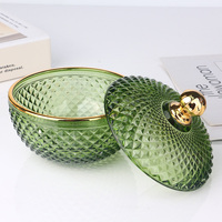 Frasco de cristal con forma de diamante, frasco de vela verde, redondo, con tapa, 10oz