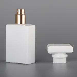 Wholesale Custom Empty 30 Ml 50Ml Luxury Flat Square Spray Botol Parfum Bottle Screw Neck Refillable Glass White Perfume Bottle