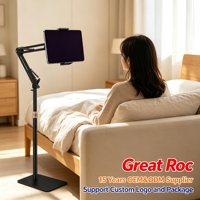 Support de tablette pour sol, base lourde, hauteur réglable de 2 m, rotation à 360°, support pour tablette et téléphone de 4 à 12,9 pouces
