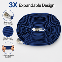 Tuyau d'arrosage professionnel bleu de 15 m, flexible et extensible 3X, avec raccords métalliques durables pour l'irrigation des jardins domestiques