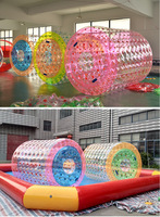 Équipement de parc aquatique, rouleau gonflable, piscine extérieure, jouets pour enfants, boule aquatique transparente épaisse de couleur