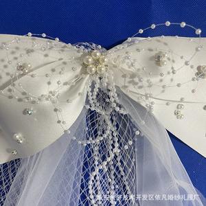 Blanc Satin Arc Perle Casque pour Mariées Doux Court Maille Voile Robe De <span class=keywords><strong>Mariée</strong></span> Accessoire <span class=keywords><strong>avec</strong></span> <span class=keywords><strong>Cheveux</strong></span> Lâches <span class=keywords><strong>Mariée</strong></span> Lâche <span class=keywords><strong>Cheveux</strong></span> Voile - Product Image 4