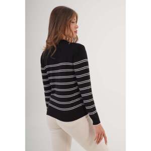 Wholesale <b>Black</b> Crew Neck Striped Knit Sweater Premium Korean Style Fashion <b>Cardigan</b> <b>Thin</b> for Autumn and Winter Season - Product Image 1