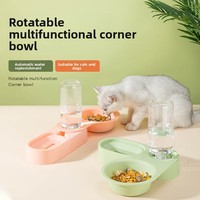 Ensemble de gamelles pliables en acier inoxydable et plastique pour chat et chien, distributeur automatique rotatif double, abreuvoir portable multifonctionnel, fournitures pour animaux de compagnie d'intérieur