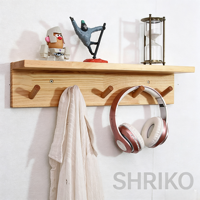 Étagère murale flottante solide personnalisée avec crochets à patins, porte-manteau mural en bois pour entrée, organisateur de rangement pour affichage et vêtements