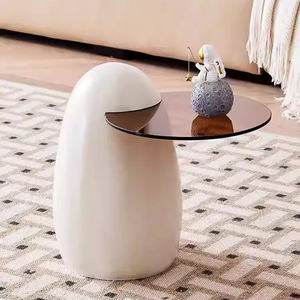 Zayshine nordique moderne verre crémeux FRP Base cadre verre comptoir <span class=keywords><strong>Table</strong></span> basse cercle blanc salon meubles ensemble théière - Product Image 6