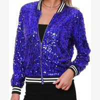 Blouson aviateur à manches longues brodé de paillettes pour femmes avec fermeture éclair avant en coton et poignets côtelés pour manteaux de danse de fête