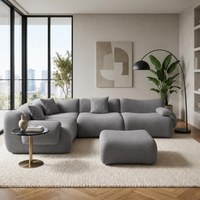 Modernes Komprimiertes Chenille-Relaxsofa-Set Modulares Cloud-Ecksofa Hochdichter Schaumstoff Weißer Tiefsitz-Lounge-Ottoman