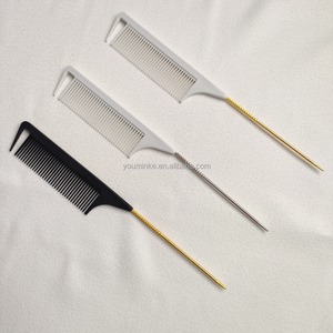 Peigne à queue de rat antistatique et résistant à la chaleur pour salon de coiffure, peigne à queue métallique en carbone pour tressage, vente en gros - Product Image 3
