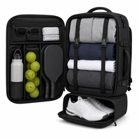 Sac à dos de voyage sportif décontracté extensible noir, sac à dos de pickleball avec compartiment à chaussures ventilé pour le week-end