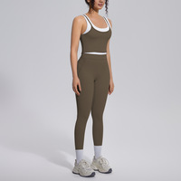 Nouvel ensemble de yoga 2 pièces sportif en Spandex/Nylon côtelé color-block, débardeur et bas taille mi-haute, moulant, très extensible et respirant