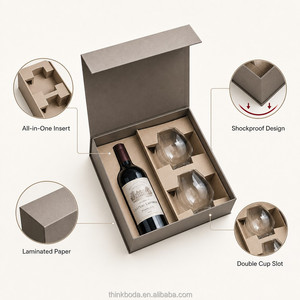 Coffret cadeau <span class=keywords><strong>vin</strong></span> professionnel, boîte rigide grise, deux verres sans pied et bouteille de Bordeaux, emballage personnalisé, offre exceptionnelle - Product Image 2