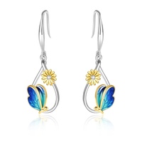 Fabrik-Großhandelspreis Blaue Emaille Schmetterling Gänseblümchen Blumen-Ohrringe Sterling Silber 925 Ohrringe Schmuckherstellung