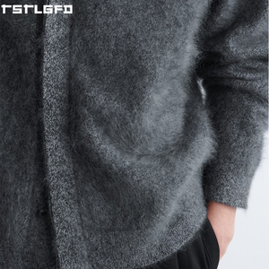 Oem Odm Brushed Cashmere V Neck <b>Cardigan</b> <b>Men</b> Charcoal <b>Grey</b> Relaxed Fit Streetwear <b>Men'S</b> Sweaters Manufacturers Bulk - Product Image 5