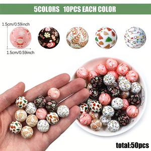 עיצוב חדש 50pcs נמר הדפס חרוז חג המולד עט Beadabl עגול 15 מ "מ סיליקון מודפס חרוזים - Product Image 3