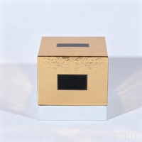 Boîte cadeau rigide en papier doré haut de gamme personnalisée avec gaufrage et couvercle à fenêtre noire scintillante pour bougie
