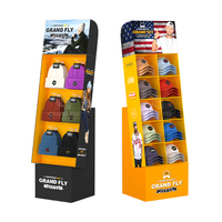 Présentoir en carton personnalisé pour vente au détail de T-shirts Vêtements de marque et chaussettes Présentoir au sol ondulé pour publicité