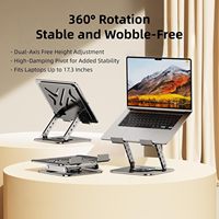 Support pour ordinateur portable pour bureau 360 °   Support d'ordinateur portable pliable en métal réglable et rotatif avec motif de ventilation minimaliste