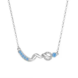 New Arrival Jewelry Set Cz Fashion Sapphire 925 Sterling Silver Diamond Twist Motif Wave Pendant Necklace