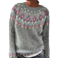 Pull en maille pour femme, nouvelle collection, style décontracté, imprimé, col rond, color block, coupe ample, chaud, design rétro, 100% tricoté
