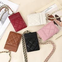FSW198 porte-cartes de crédit en cuir véritable de mouton pour femmes, porte-cartes de crédit à accrocher avec logo personnalisé multicolore populaire