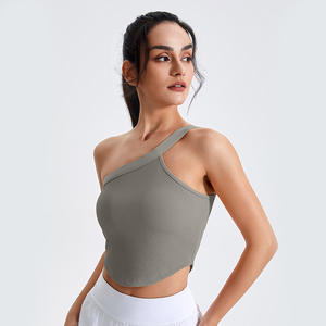 Canottiere Yoga a coste da donna a spalla singola a rapida asciugatura in maglia Casual gilet sportivo estivo da palestra taglie forti in pizzo - Product Image 3