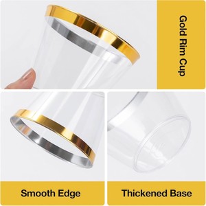 Custom LOGO 9oz Clear BPA Free Plastic Cups Gold Rim <strong>Wine</strong> Glasses for Glitter Fancy Party Cocktail Wedding Drinking <strong>Tumblers</strong> - Product Image 4