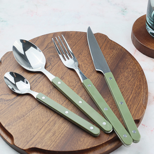 Juego de Cubiertos de Acero Inoxidable 304 Estilo Nórdico de Alta Calidad, Cuchillo, Tenedor y <span class=keywords><strong>Cuchara</strong></span> con Mango de Plástico Verde para Regalos - Product Image 1