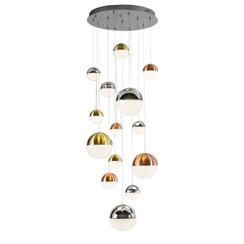 Hoge Plafonds Grote Lange Hanglamp Led Villa Hotel Aangepaste Hanglamp Kleurrijke Bal Decoratieve Trap Kroonluchter