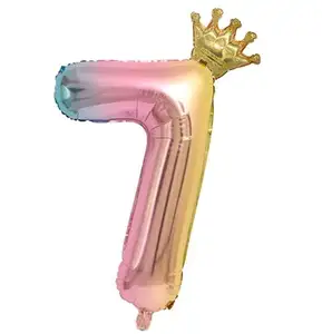 Grosir tiara anjing-Crown Nomor Balon Birthday Tiara Foil Balon untuk Pesta Baby Shower Dekorasi W914