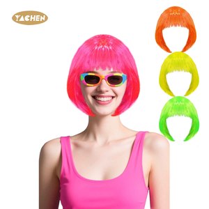 Yachen Neon Màu Hồng Màu Vàng Màu Xanh Lá Cây Ngắn Bob Tóc Giả Tóc Trang Phục Neon Đảng Tóc Giả Cho Phụ Nữ Cô Gái Sinh Nhật Halloween Đảng Trang Trí - Product Image 1