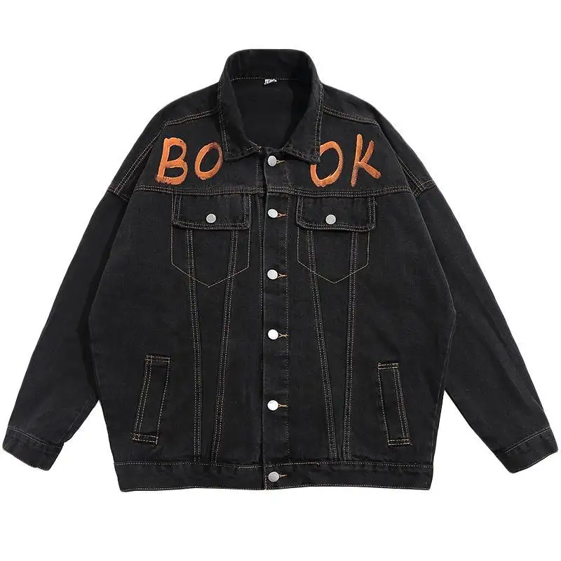 Street Fashion Denim Plus Size Hand-painted Letters Loose Coat Hot Sale High Quality Spring Men Trench Outwear 100% Cotton