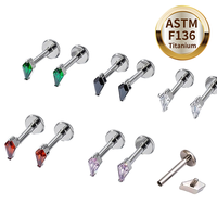 Labret en Titane ASTM F136 G23 avec Zircon Cubique Taille Ciseaux, Filetage Interne, Dos Plat, pour Piercing Oreille et Lèvre, Bijoux Corporels, Plusieurs Couleurs