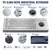 Clavier à trackball industriel étanche IP54 en acier inoxydable PC-DJ68-DESK, 81 touches USB PS/2 pour machine CNC et kiosque