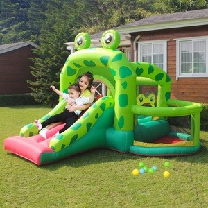 Piscine gonflable familiale avec trampoline, château à bulles, toboggan, jeux pour enfants, parc d'attractions, jeux de plage, en nylon vert - Product Image 1