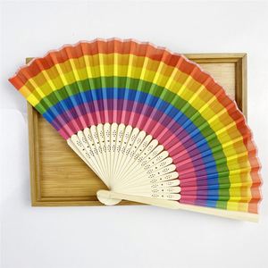 Abanico Plegable de Plástico Personalizado con Diseño de Arcoíris, Arte Popular, Poliéster, 21x38cm, Duradero, Ecológico, Recuerdo Promocional para Festivales - Product Image 4