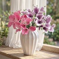 Karangan Bunga Calla Lily Ungu Buatan 7 Tangkai, Ikat Tangan, Bunga Palsu EVA 36CM Modern untuk Pernikahan, Pengantin, dan Dekorasi Rumah