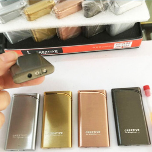 Wholesale Metal Straight Flash Lighter Windproof Refillable Butane Fuel <b>Gas</b> Lighter For Giveaways - Product Image 2