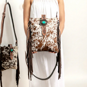 Sac à main vintage LW Turquoise pour femme, en cuir véritable, avec franges, chaînes, bandoulière simple, bandoulière croisée, imperméable, antivol, fermeture éclair - Product Image 1