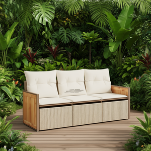 Garden <b>Sofa</b> Set 3 Seater Outdoor <b>Rattan</b> And Wood Frame With Storage Tropical Design Beige - Product Image 2