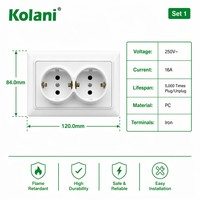Prise murale double Schuko Kolani norme UE 2 profonde, blanc brillant, ignifuge, avec clip de terre en PC, prise murale ronde de sécurité