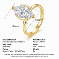Bague Solitaire Personnalisée en Argent Sterling 925 avec Moissanite Taille Marquise – Vente en Gros de Bijoux Fins – Fabrication Chinoise