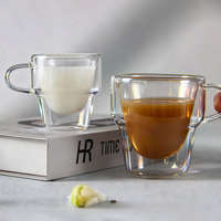 Mug en verre borosilicate à double paroi carré avec poignée, tasse en verre transparent isolée thermiquement pour café, latte, lait, thé