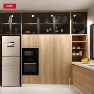 Деревянный шпон, современный простой дизайн, кухонный шкаф по заводской цене