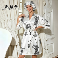 Ensemble peignoir et bonnet en satin imprimé léopard P670 avec bonnet de nuit pour femme, peignoir kimono à manches longues, robe de mariée