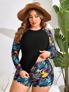 Conjunto de traje de baño de talla grande 2024, traje de baño dividido, Bikini de mujer, Bikini de esquina plana, Bikini estampado de manga larga - Product Image 2