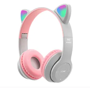 Mädchen Geschenk Kinder Drahtlose Stirnband Kopfhörer Niedliche LED Katzen ohr Bluetooth HIFI Stereo Bass 3,5mm Plug Gaming Kopfhörer mit Mikrofon