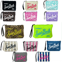 Tas Clutch Warna Permen Musim Panas Tas Makeup Kanvas Bergaris Leopard Berkualitas Tinggi Tas Penyimpanan Perjalanan Liburan Dompet Desainer