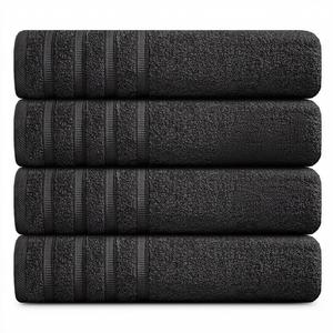 Ensemble de 4 serviettes de bain premium [100% coton] 70x140cm rayées noires, séchage rapide, douces, absorbantes, faciles d'entretien, pour les voyages et la plage - Product Image 1