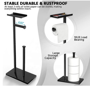 Black <strong>Toilet</strong> <strong>Paper</strong> <strong>Holder</strong> <strong>Stand</strong> with Phone Shelf Bathroom <strong>Toilet</strong> Tissue <strong>Paper</strong> Roll Rack Free Standing Storage Rv Accessories - Product Image 3